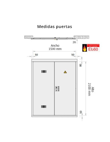 Frontal contadores luz 1500x2100mm, 2 rejillas y protección EI2-60