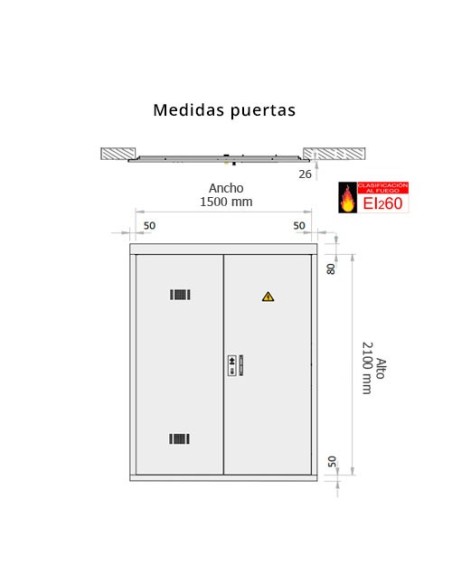 Frontal contadores luz 1500x2100mm, 2 rejillas y protección EI2-60