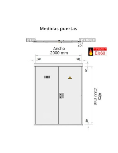 Frontal contadores luz 2000x2100mm, 1 rejilla y protección EI2-60