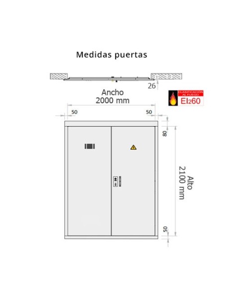 Frontal contadores luz 2000x2100mm, 1 rejilla y protección EI2-60