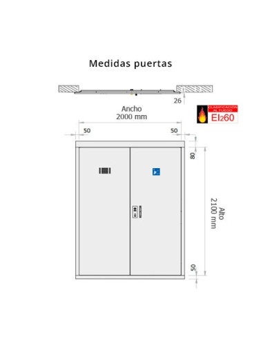 Frontal armario ICT 2000x2100mm, 1 rejilla y protección EI2-60