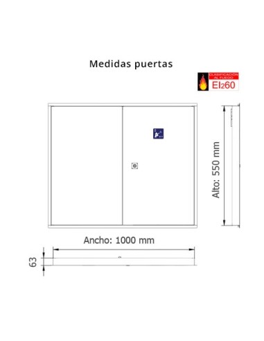 Frontal registro secundario 1000x550mm de interior, 2 pta. y EI2-60
