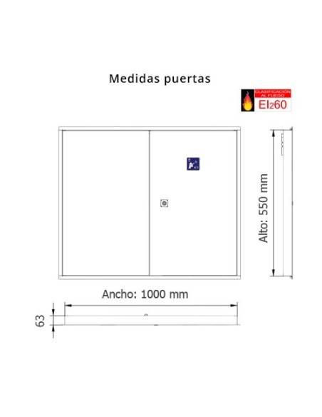 Frontal registro secundario 1000x550mm de interior, 2 pta. y EI2-60